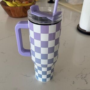 Purple and White Checkered Tumbler